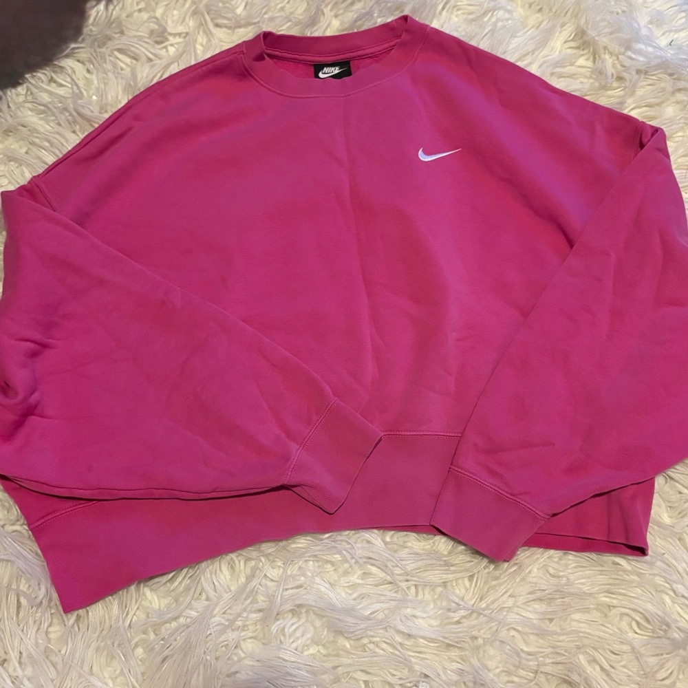 Nike Pink Cropped Crewneck Sweatshirt Embroidered Swoosh Size M